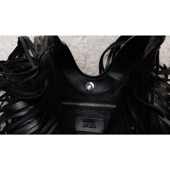 Zara Black Fringe Shoulder Bag - Picture 4 of 13